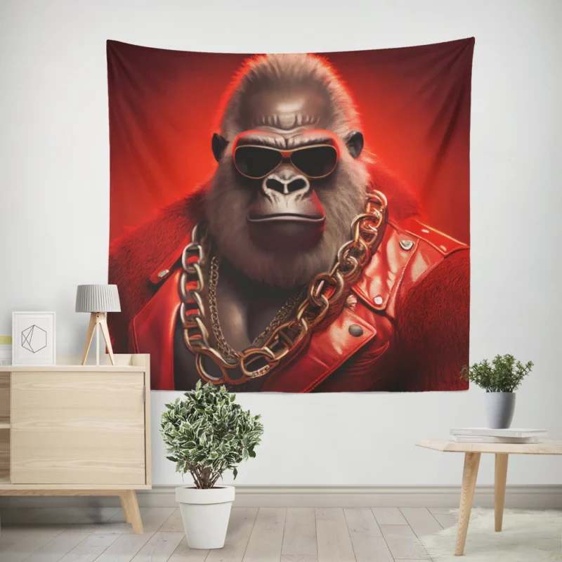 Sunglasses Gorilla Portrait Wall Tapestry