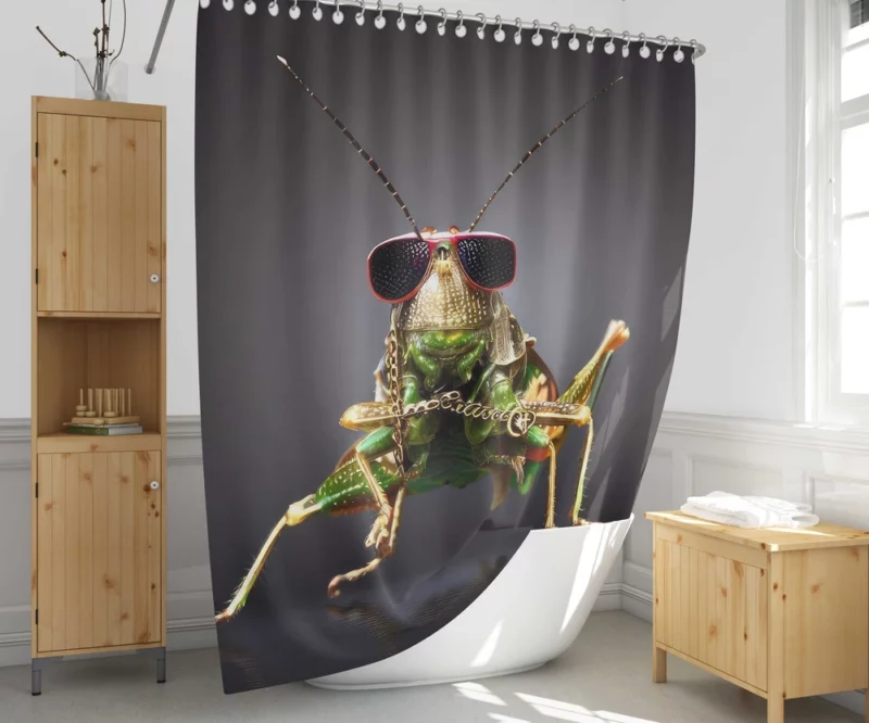 Sunglasses Wearing Grasshopper Shower Curtain 1