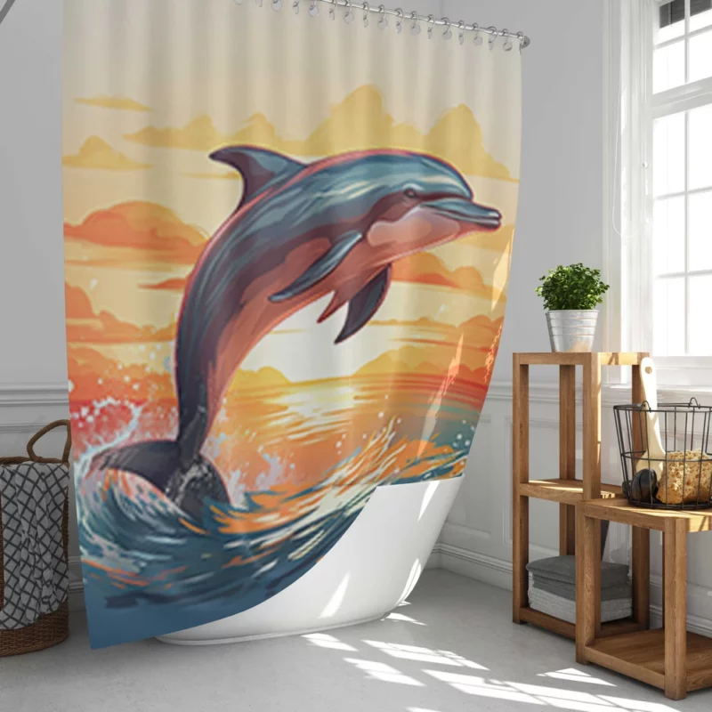 Sunset Dolphin Silhouette Shower Curtain