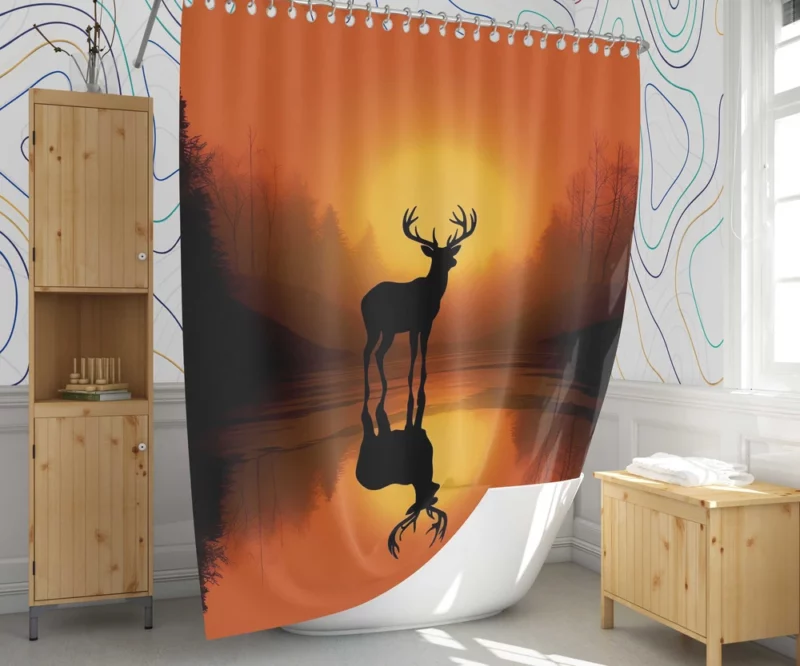 Sunset Over African Plains Antelopes Silhouetted Shower Curtain 1