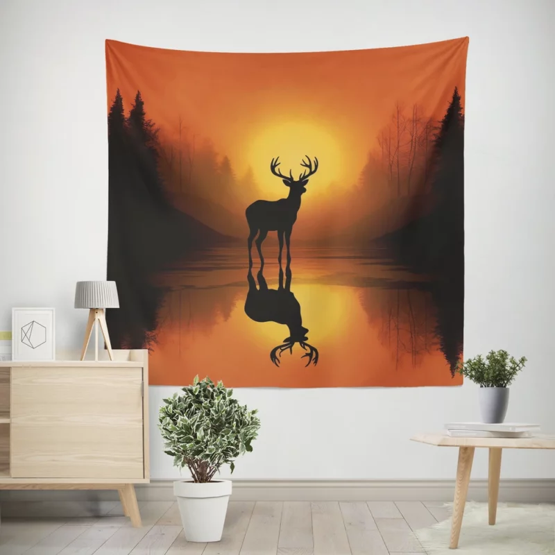 Sunset Over African Plains Antelopes Silhouetted Wall Tapestry