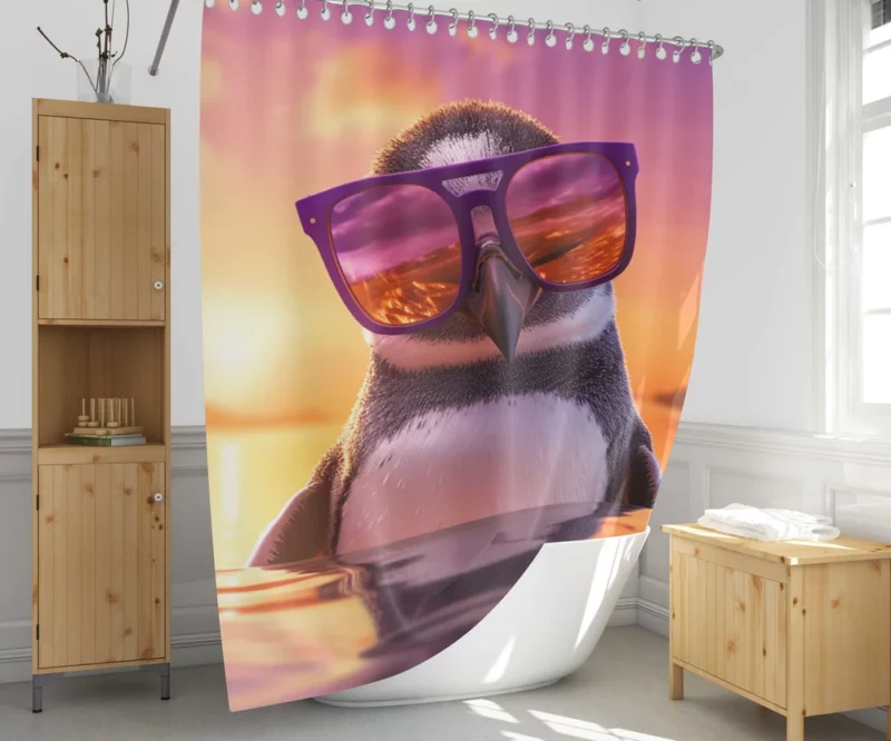 Sunset Penguin Portrait Shower Curtain 1