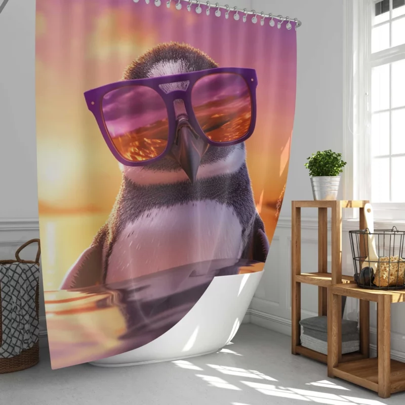 Sunset Penguin Portrait Shower Curtain