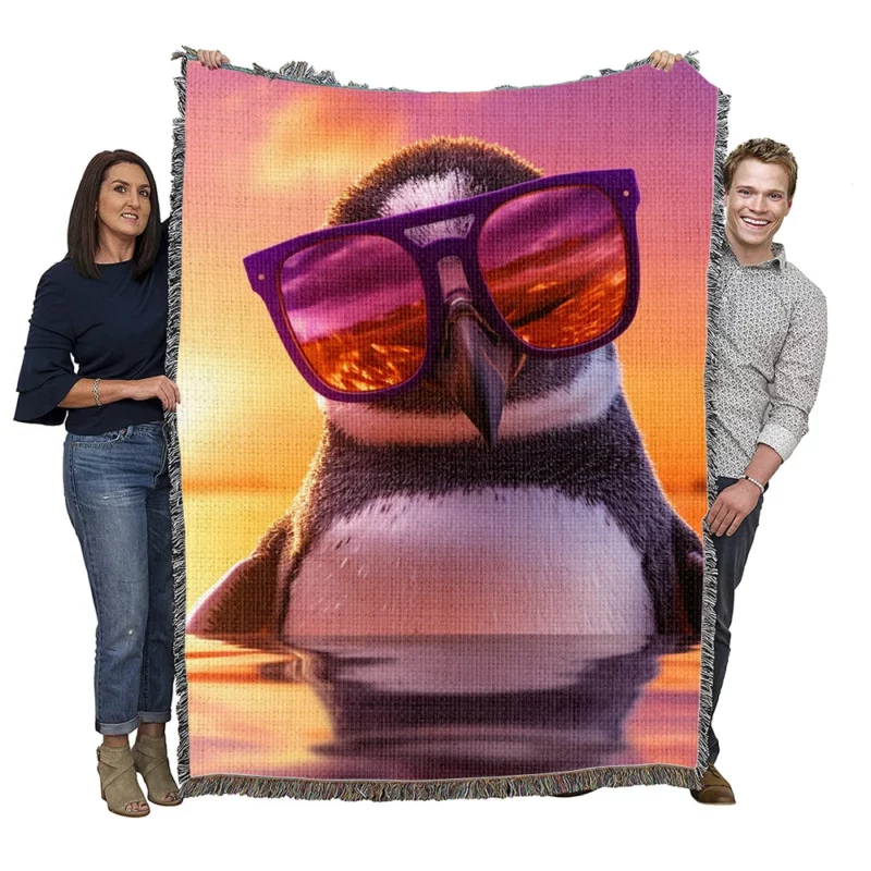 Sunset Penguin Portrait Woven Blanket
