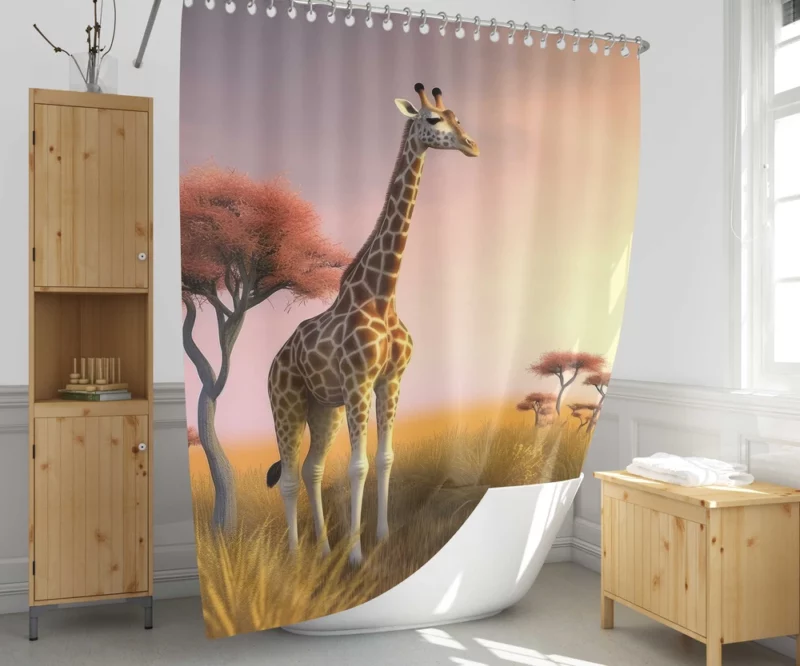 Sunset Silhouette of a Giraffe Shower Curtain 1