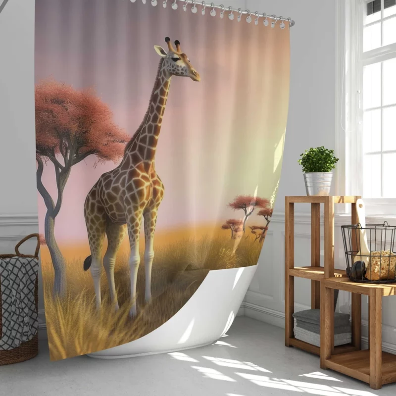 Sunset Silhouette of a Giraffe Shower Curtain