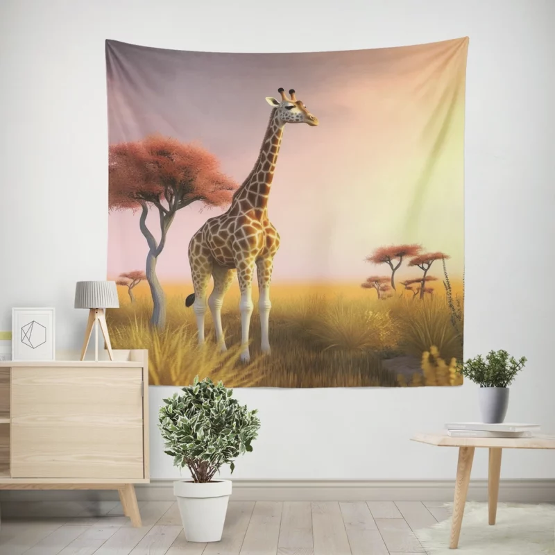 Sunset Silhouette of a Giraffe Wall Tapestry