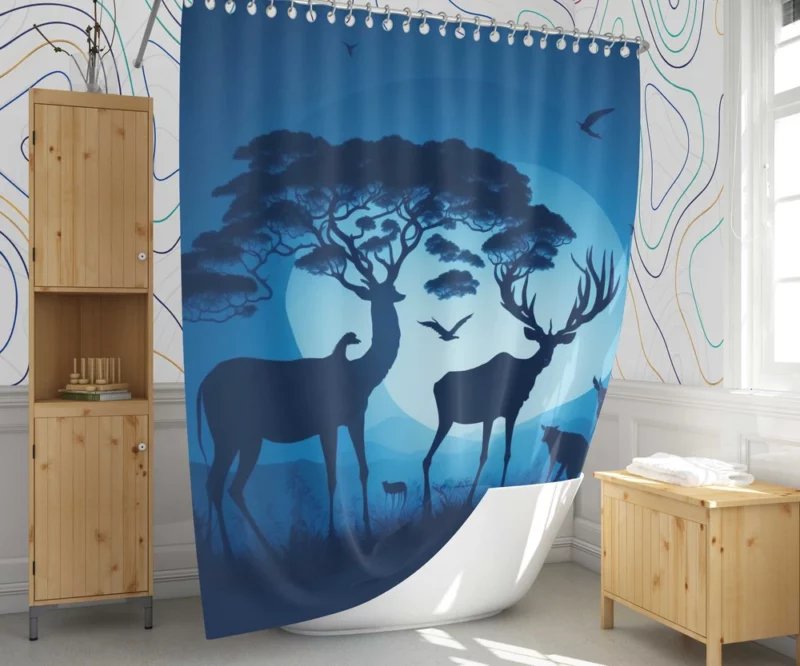 Sunset Silhouettes Animals Interact Shower Curtain 1