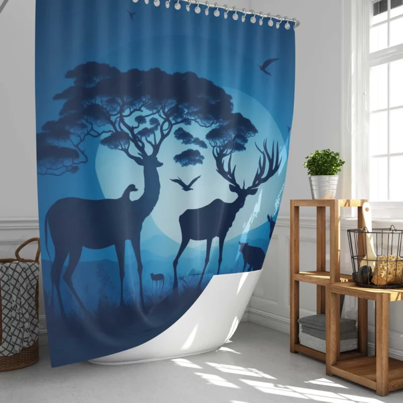 Sunset Silhouettes Animals Interact Shower Curtain