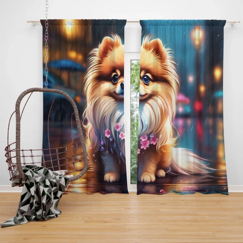 The Playful Pomeranian Pup Dog Curtain