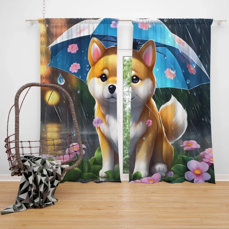 The Playful Shiba Inu Dog Curtain