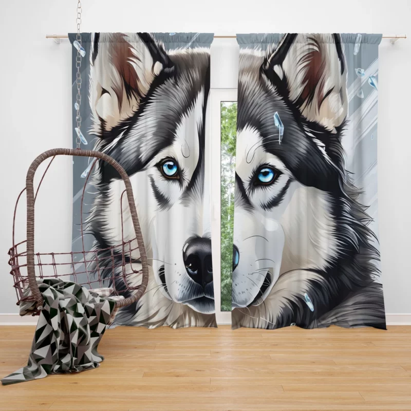 The Playful Siberian Husky Companion Curtain