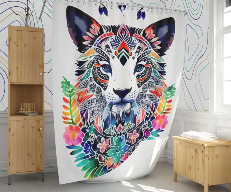 Tiger With a Floral Face Shower Curtain 1