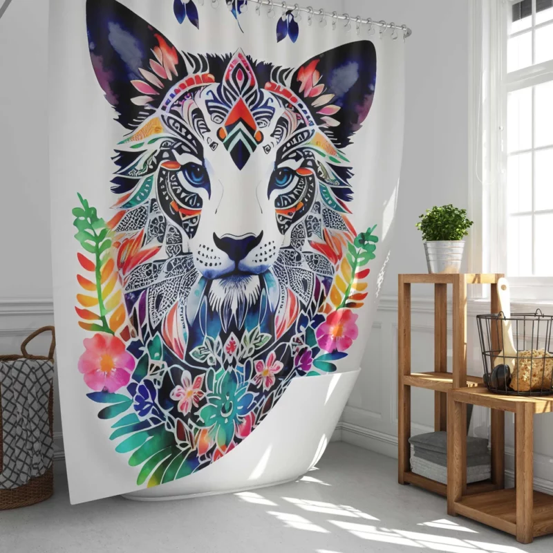 Tiger With a Floral Face Shower Curtain