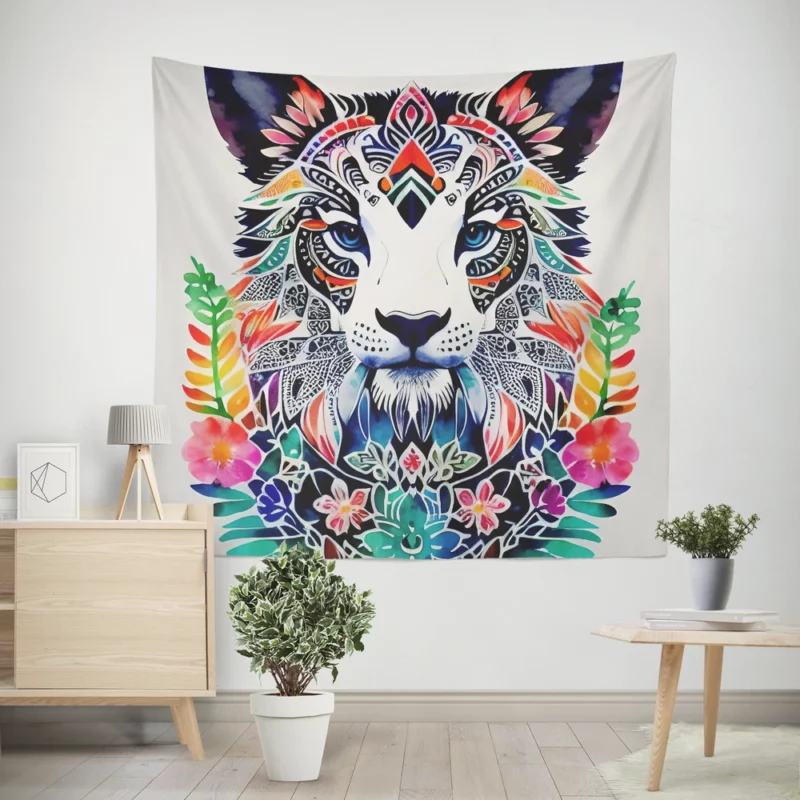 Tiger With a Floral Face Wall Tapestry