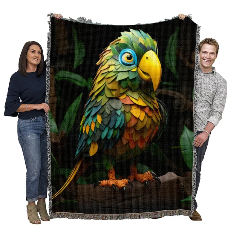 Tropical Parrot Figurine Woven Blanket