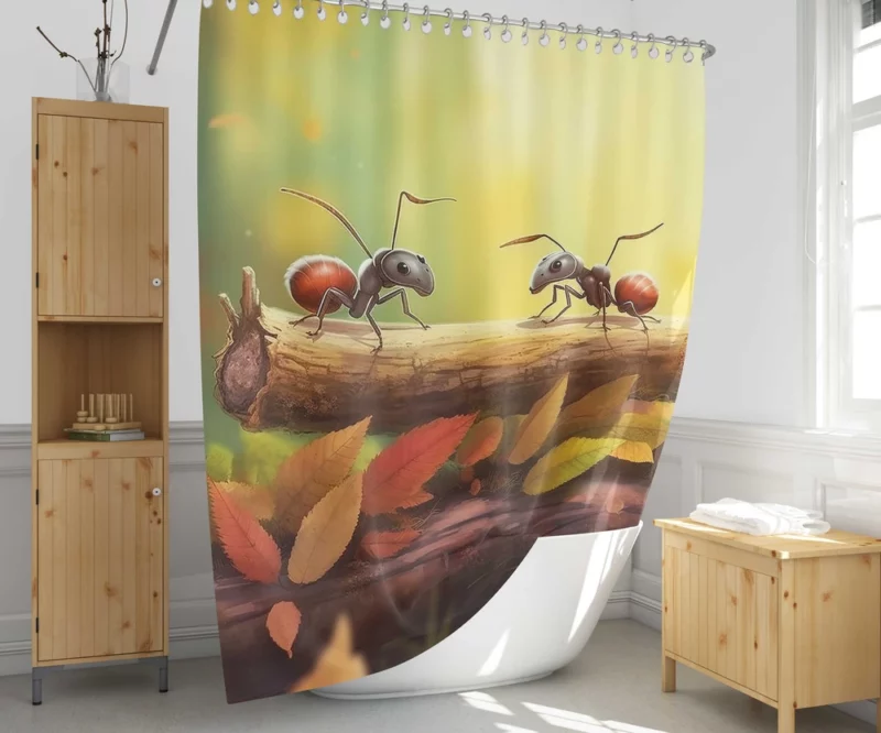 Two Ants on Log Painting Shower Curtain 1