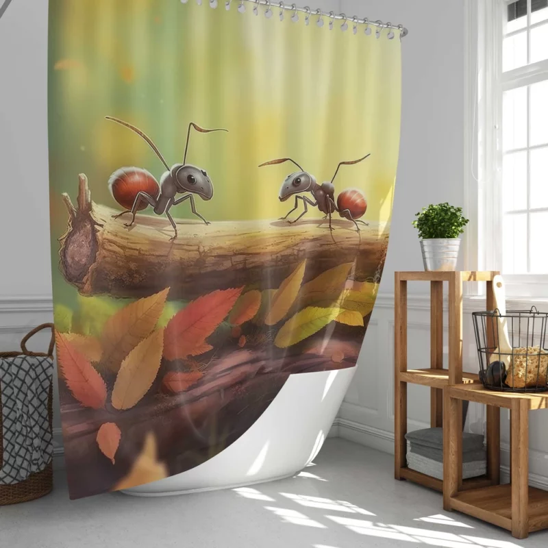 Two Ants on Log Painting Shower Curtain