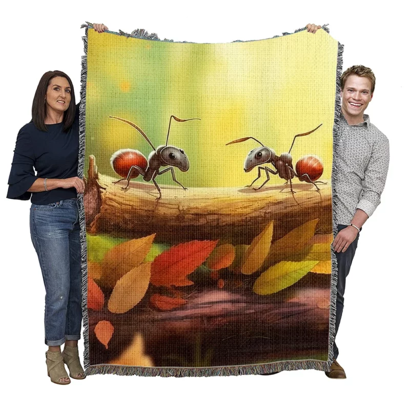 Two Ants on Log Painting Woven Blanket
