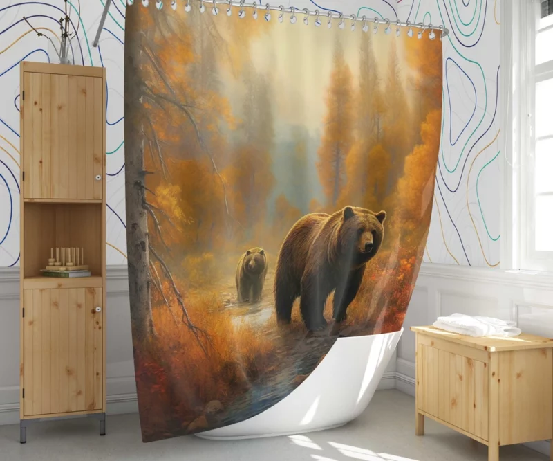 Two Bears by a Forest Stream Shower Curtain 1