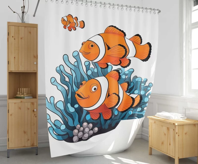 Two Clownfish Swimming Shower Curtain 1