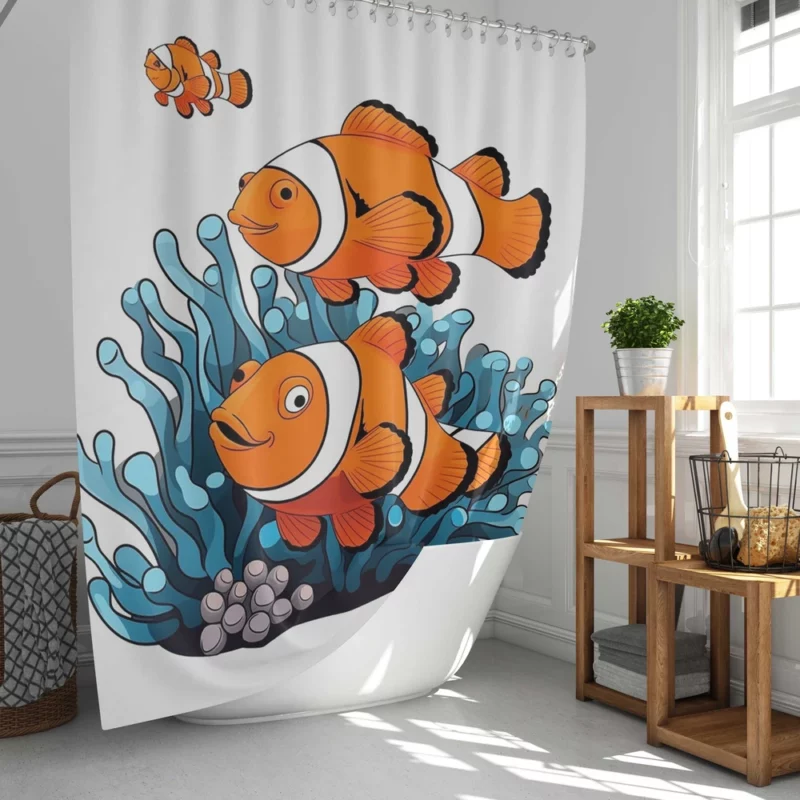 Two Clownfish Swimming Shower Curtain