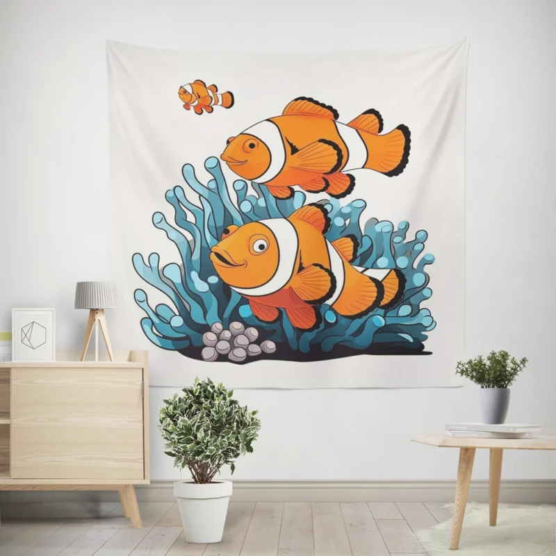 Two Clownfish Swimming Wall Tapestry