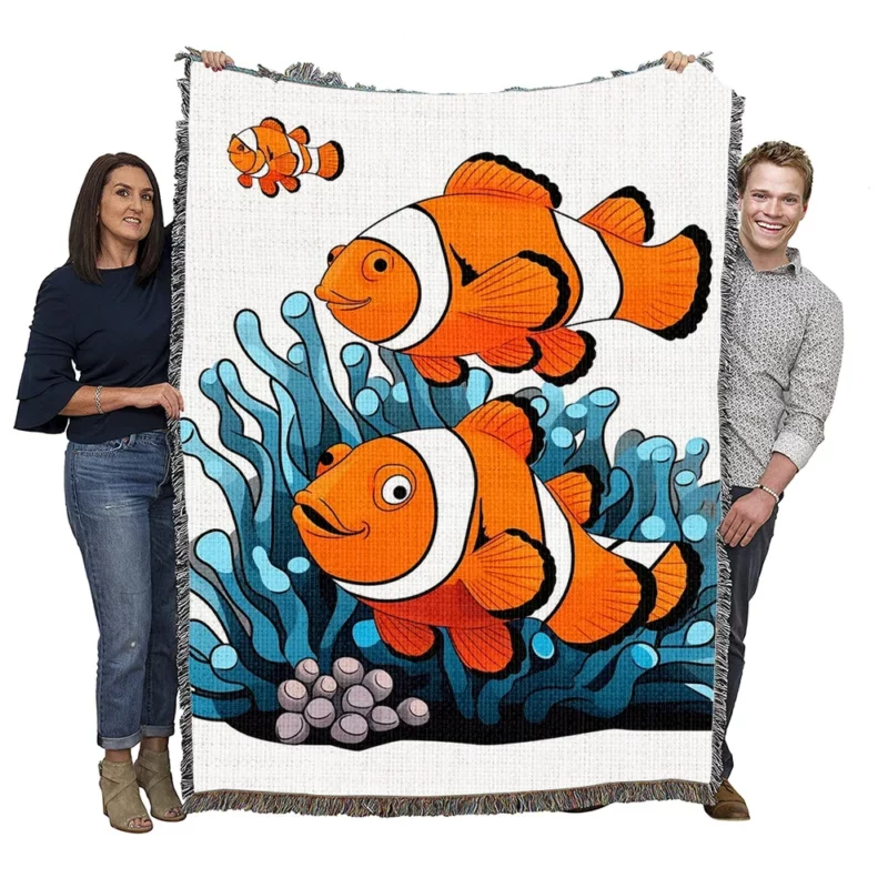 Two Clownfish Swimming Woven Blanket