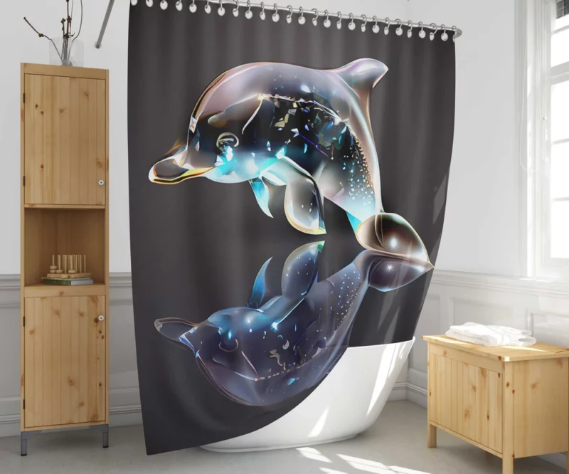 Two Dolphins Jumping Shower Curtain 1