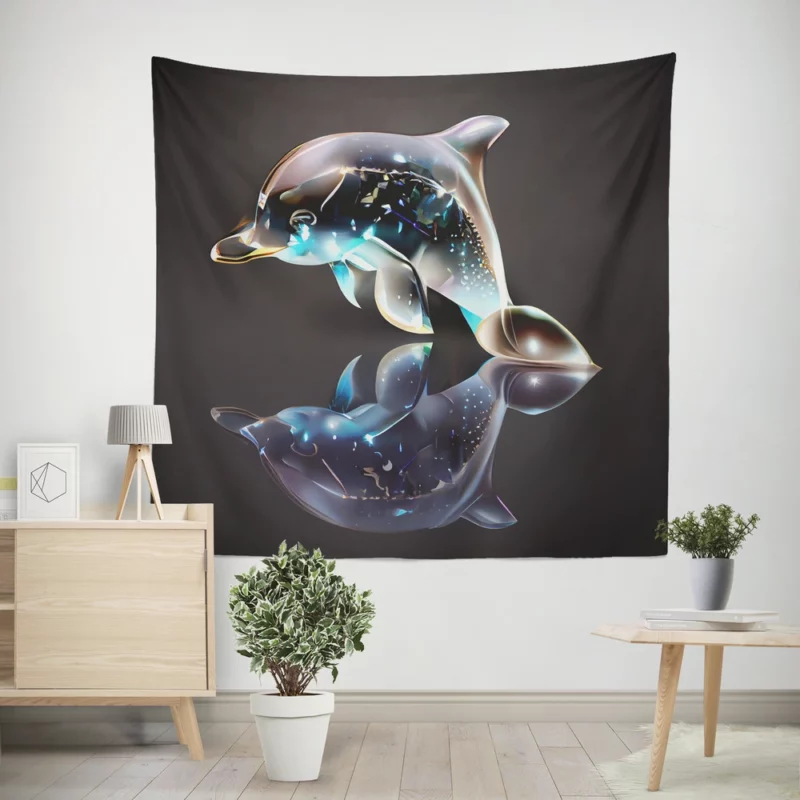 Two Dolphins Jumping Wall Tapestry