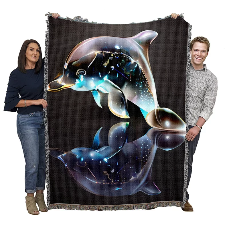 Two Dolphins Jumping Woven Blanket
