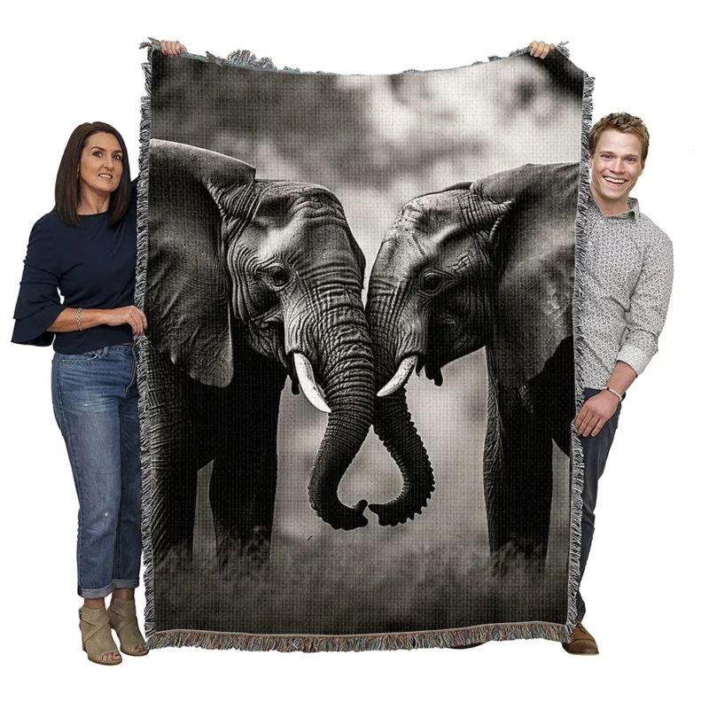 Two Elephants in Love Woven Blanket