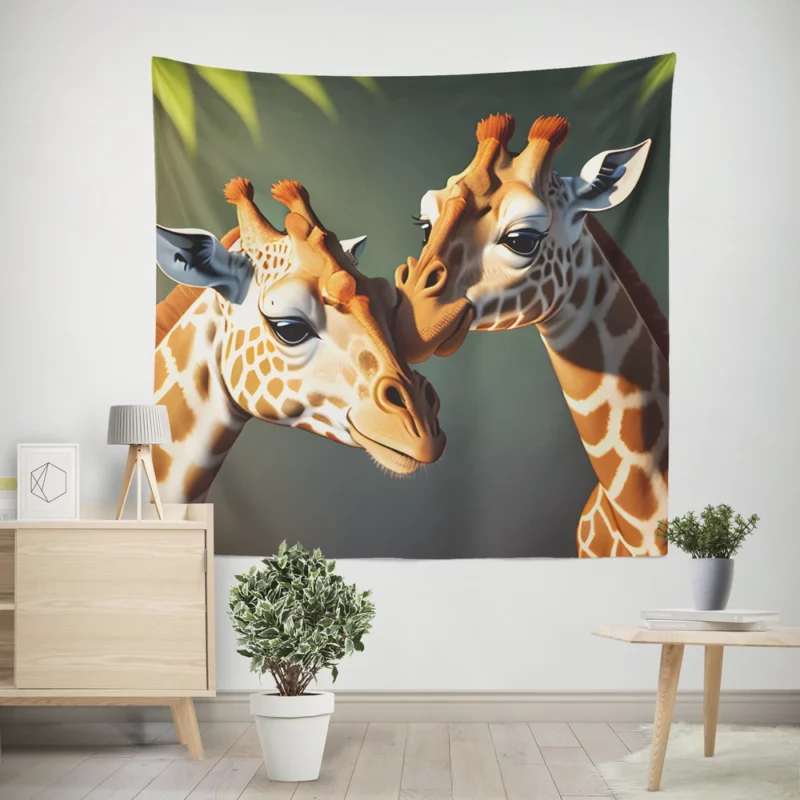 Two Giraffes Touching Heads Wall Tapestry