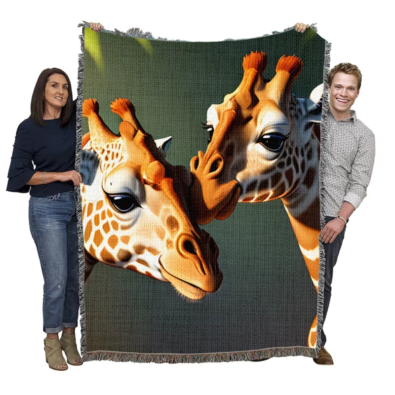 Two Giraffes Touching Heads Woven Blanket