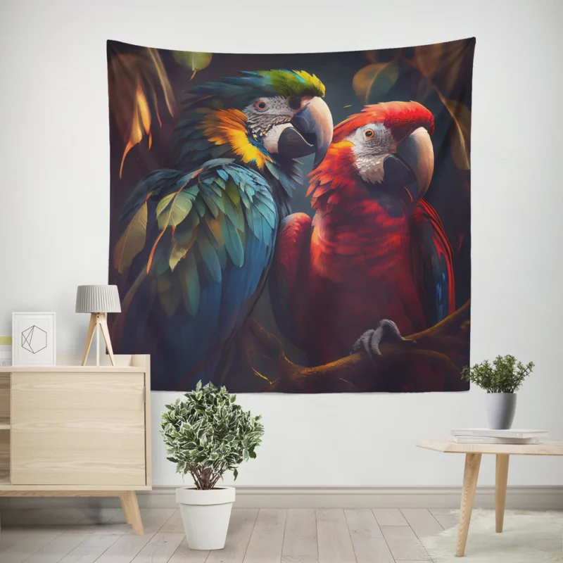 Two Macaws in Forest Painting Wall Tapestry