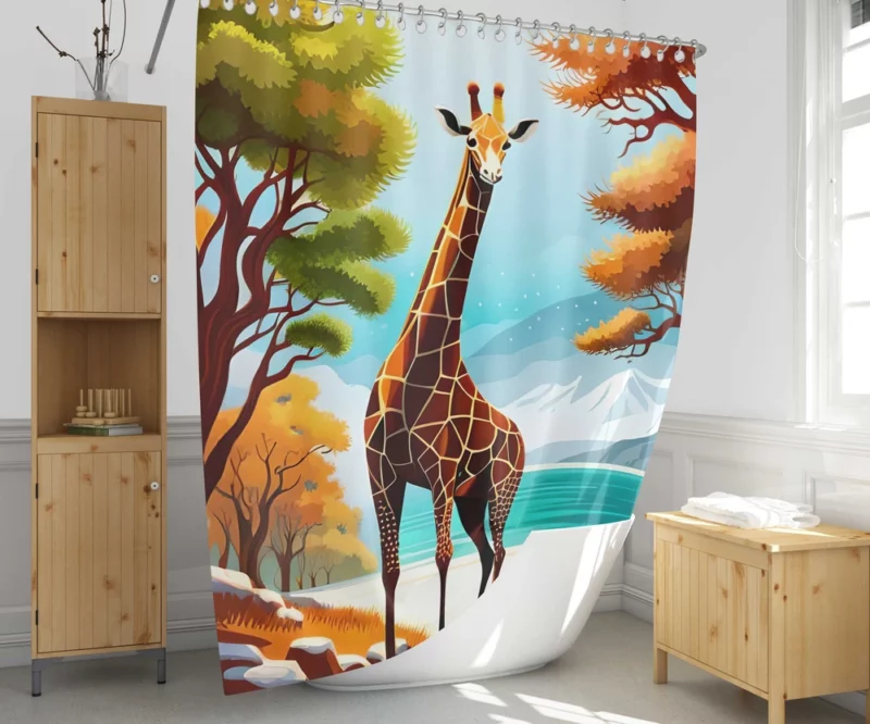 Vibrant 3D Giraffe Shower Curtain 1