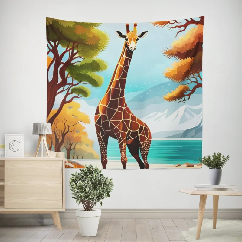 Vibrant 3D Giraffe Wall Tapestry