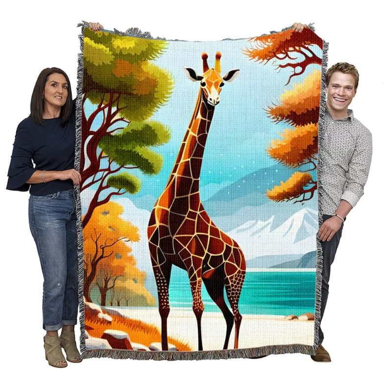 Vibrant 3D Giraffe Woven Blanket