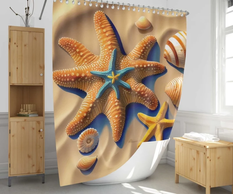 Vibrant Beach Starfish Art Shower Curtain 1