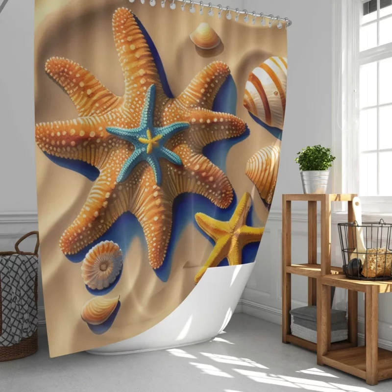 Vibrant Beach Starfish Art Shower Curtain
