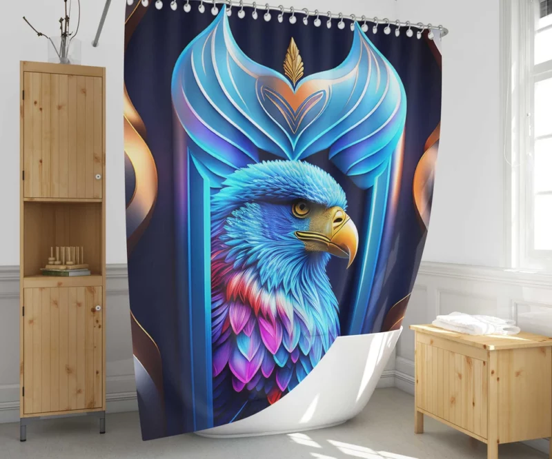 Vibrant Bird on Blue Background Shower Curtain 1