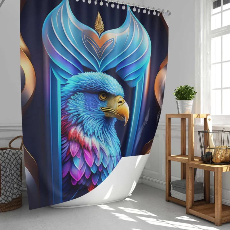 Vibrant Bird on Blue Background Shower Curtain