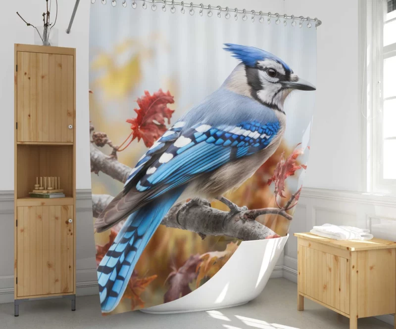 Vibrant Blue Jay Portrait Shower Curtain 1