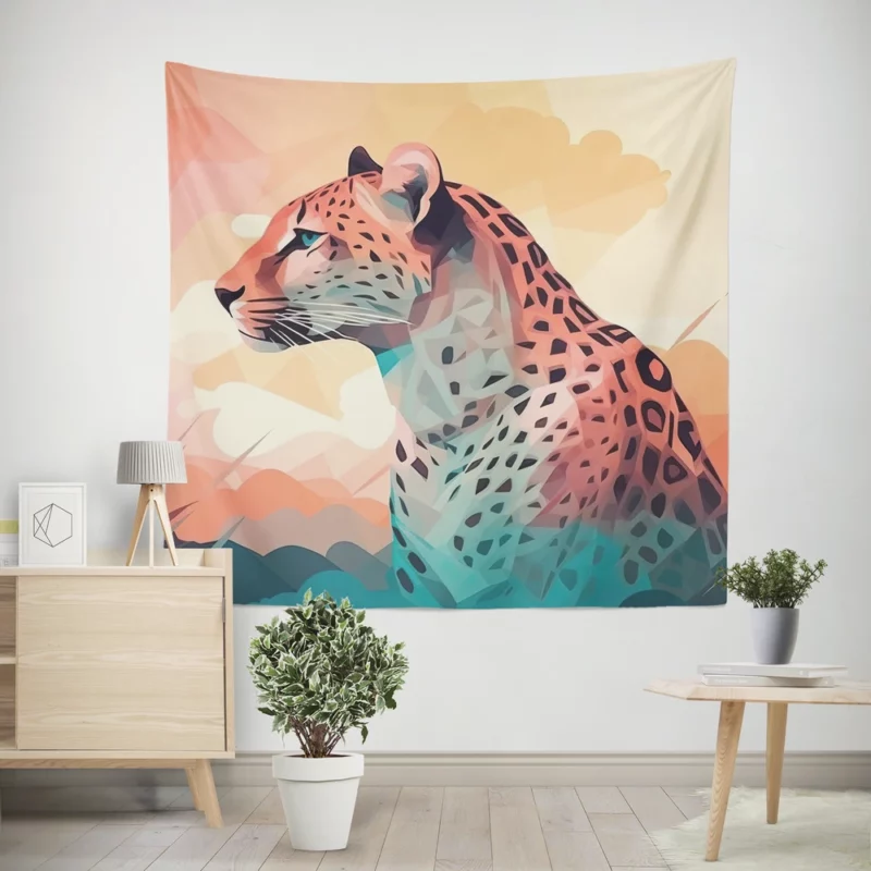 Vibrant Cheetah Painting Wall Tapestry