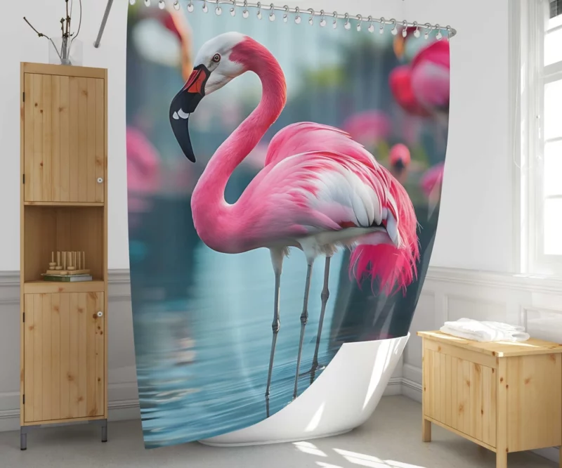 Vibrant Flamingo in Water Shower Curtain 1