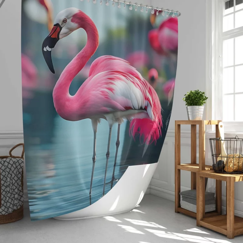 Vibrant Flamingo in Water Shower Curtain