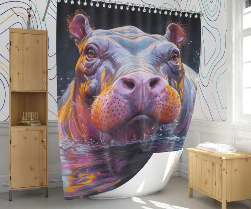 Vibrant Hippo Painting Shower Curtain 1