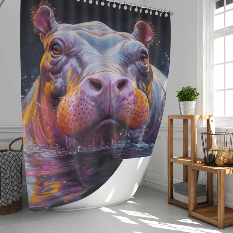 Vibrant Hippo Painting Shower Curtain