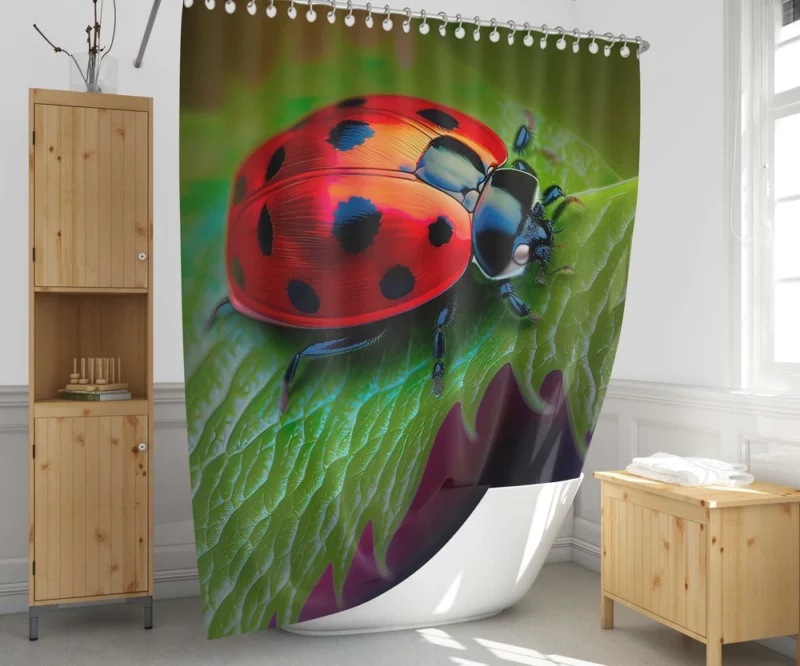 Vibrant Ladybug Illustration Shower Curtain 1