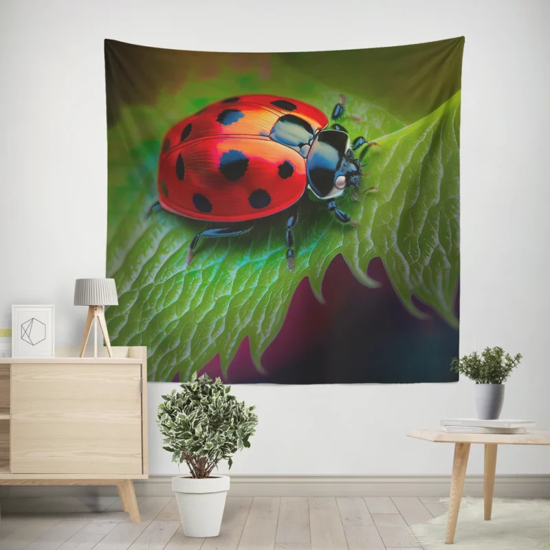 Vibrant Ladybug Illustration Wall Tapestry